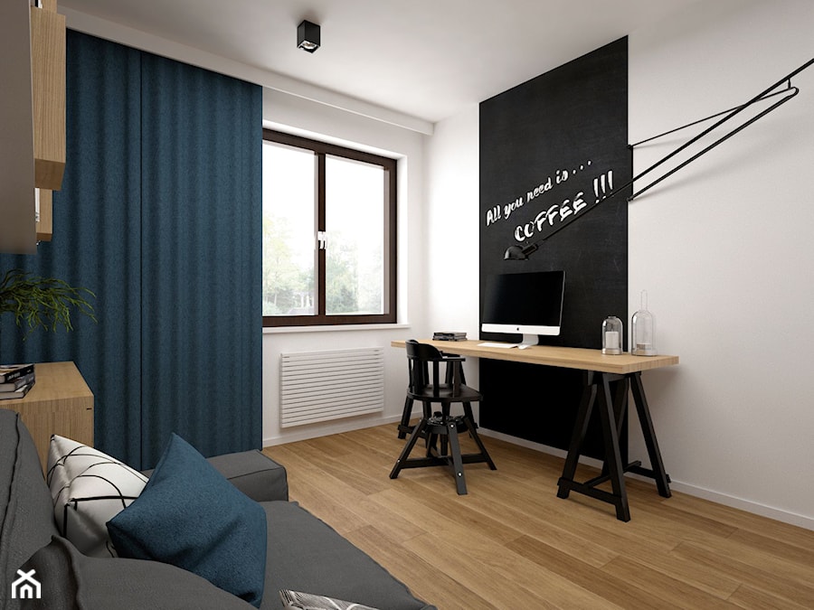 Projekt mieszkania 85 m2 / Kraków - Średnie z sofą szare biuro, styl skandynawski - zdjęcie od BIG IDEA studio projektowe