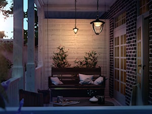 Lampy zewnętrzne - Mały w stylu vintage z kamienną podłogą z meblami ogrodowymi z donicami na kwiaty taras z przodu domu z tyłu domu, styl vintage - zdjęcie od Philips Lighting
