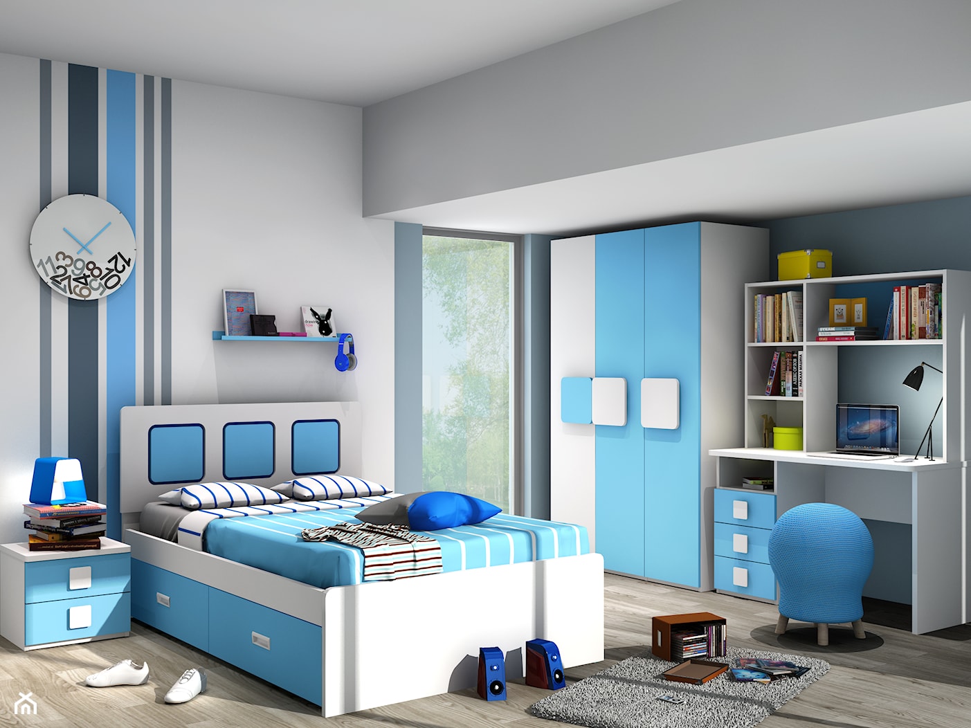 Pokój dla chłopca - kolor niebieski i biały - zdjęcie od Elies.pl - Homebook