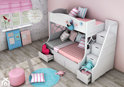 Białe łóżko piętrowe dla dzieci ze schodkami i szufladkami Elies - zdjęcie od Elies.pl