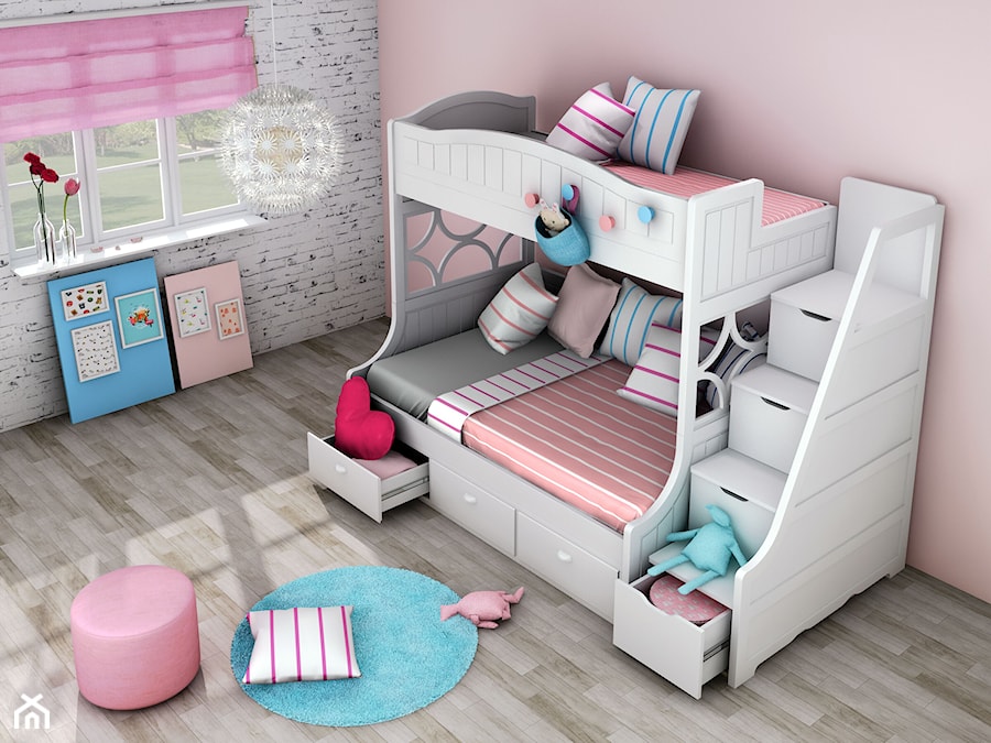 Białe łóżko piętrowe dla dzieci ze schodkami i szufladkami Elies - zdjęcie od Elies.pl