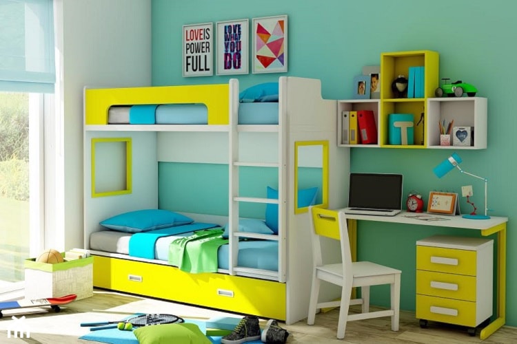 Łóżko piętrowe w kolorze z szufladami albo szufladą - zdjęcie od Elies.pl - Homebook