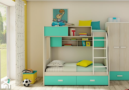 Łóżko piętrowe z drabinką półkami i dużymi szufladami Elies - zdjęcie od Elies.pl
