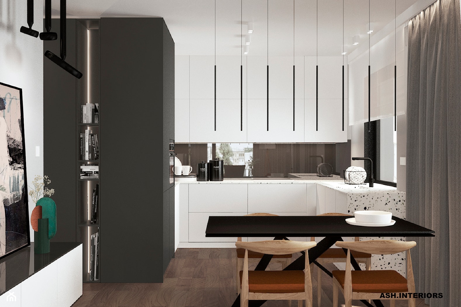 Salon i kuchnia w minimalistycznym stylu. - zdjęcie od Alina Shevchenko Interiors - Homebook