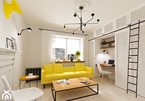 Salon mieszkania w stylu Skandynawskim, w miejscem do pracy - zdjęcie od Alina Shevchenko Interiors