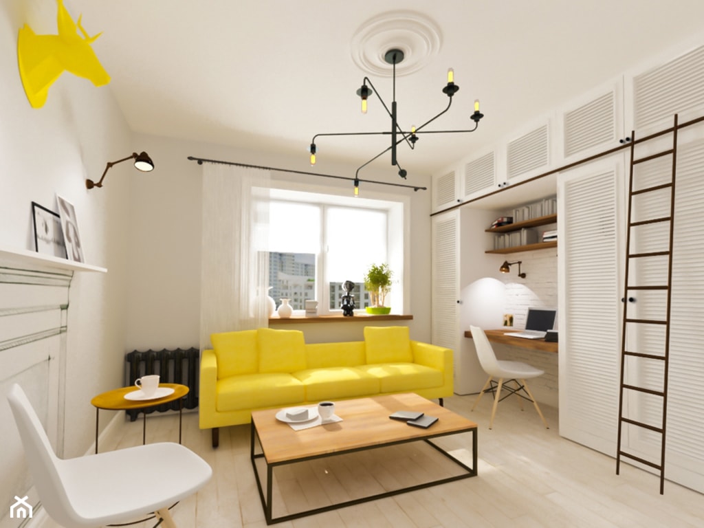 Salon mieszkania w stylu Skandynawskim, w miejscem do pracy - zdjęcie od Alina Shevchenko Interiors - Homebook