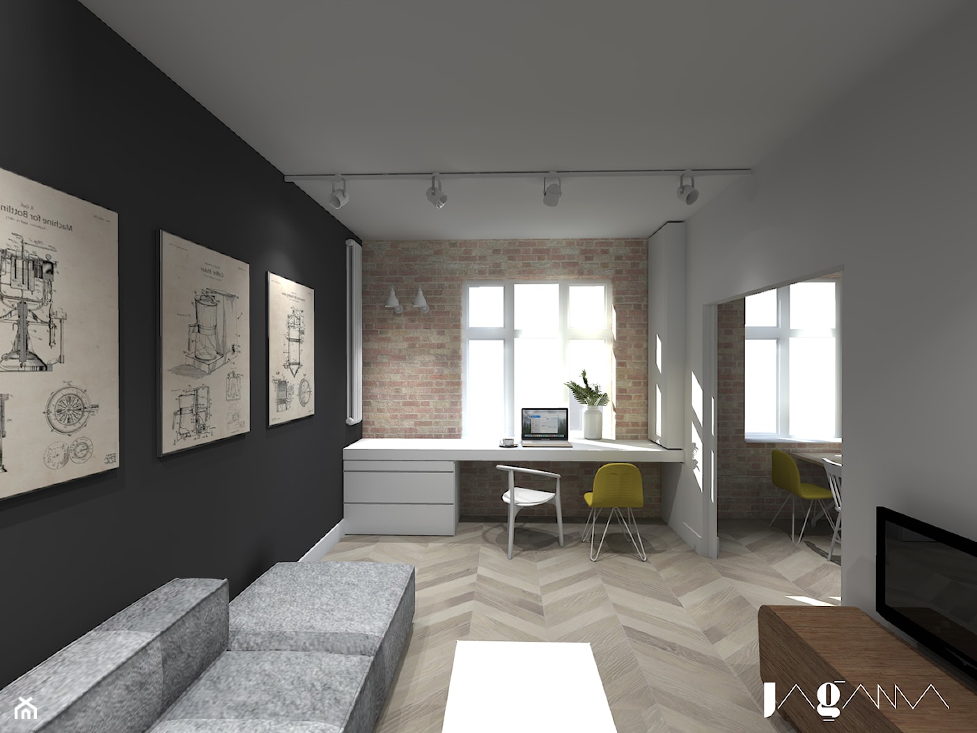 Mieszkanie w starej kamienicy - Mały czarny szary salon, styl nowoczesny - zdjęcie od magda jagannathan pracownia projektowa JAGANNA - Homebook
