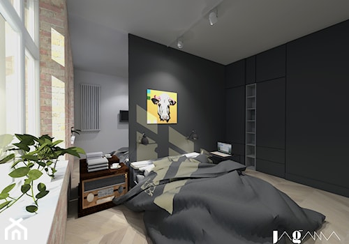 Mieszkanie w starej kamienicy - Średnia czarna szara sypialnia, styl nowoczesny - zdjęcie od magda jagannathan pracownia projektowa JAGANNA