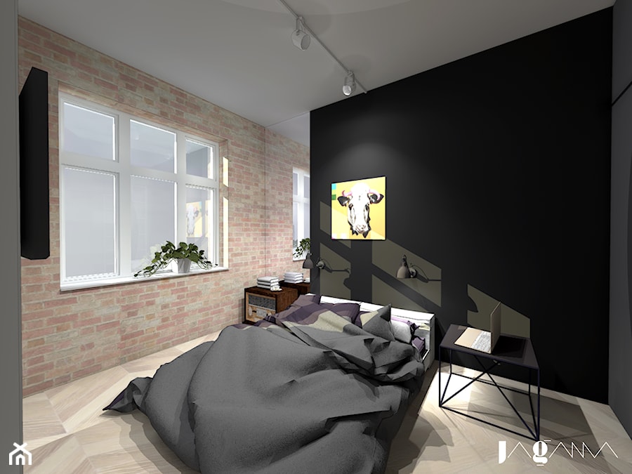 Mieszkanie w starej kamienicy - Średnia czarna z biurkiem sypialnia, styl nowoczesny - zdjęcie od magda jagannathan pracownia projektowa JAGANNA