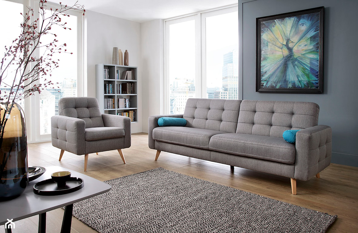 sofa z funkcją spania i fotel w stylu skandynawskim