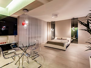 APARTAMENT DLA SINGLA - Duża beżowa sypialnia, styl nowoczesny - zdjęcie od STUDIO FORMA