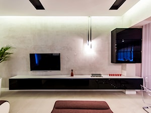 APARTAMENT DLA SINGLA - Średni beżowy biały salon z jadalnią, styl nowoczesny - zdjęcie od STUDIO FORMA