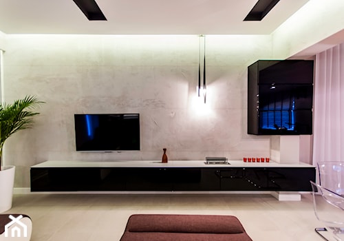 APARTAMENT DLA SINGLA - Średni beżowy biały salon z jadalnią, styl nowoczesny - zdjęcie od STUDIO FORMA