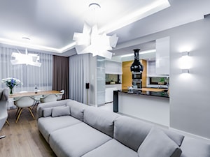 DOM RODZINNY GDAŃSK - Duży szary salon z kuchnią z jadalnią, styl nowoczesny - zdjęcie od STUDIO FORMA