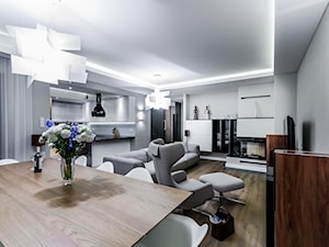 DOM RODZINNY GDAŃSK - Duży biały salon z kuchnią z jadalnią, styl nowoczesny - zdjęcie od STUDIO FORMA