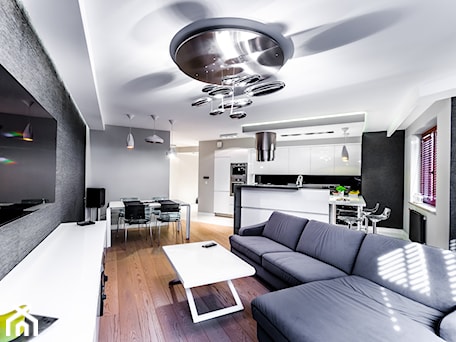 Aranżacje wnętrz - Salon: NOWOCZESNY APARTAMENT GDYNIA - Średni biały czarny szary salon z kuchnią z jadalnią, styl nowoczesny - STUDIO FORMA. Przeglądaj, dodawaj i zapisuj najlepsze zdjęcia, pomysły i inspiracje designerskie. W bazie mamy już prawie milion fotografii!