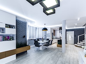 DOM RODZINNY KRYNICA MORSKA - Średnia biała czarna jadalnia w salonie, styl nowoczesny - zdjęcie od STUDIO FORMA