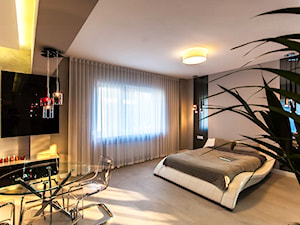 APARTAMENT DLA SINGLA - Duża beżowa szara sypialnia, styl nowoczesny - zdjęcie od STUDIO FORMA