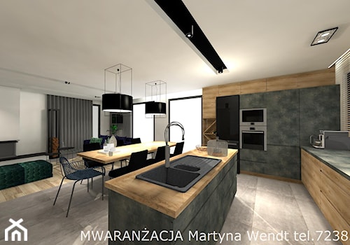 DOM 150m2 - Średni szary salon z kuchnią z jadalnią, styl nowoczesny - zdjęcie od Wendt Wnętrza Martyna Wendt