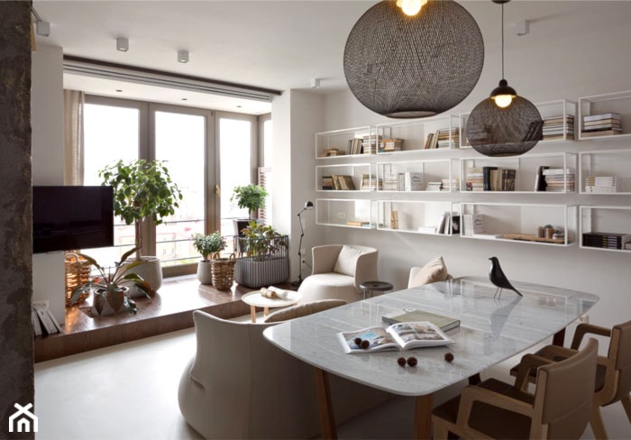 Nowoczesny salon z kuchnią- 53 m2 - Salon, styl nowoczesny - zdjęcie od Malee - Projektowanie z pasją