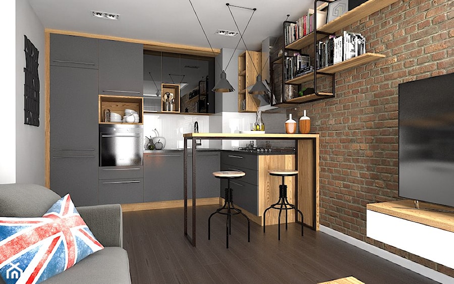 Industrialny salon z kuchnią - zdjęcie od Malee - Projektowanie z pasją