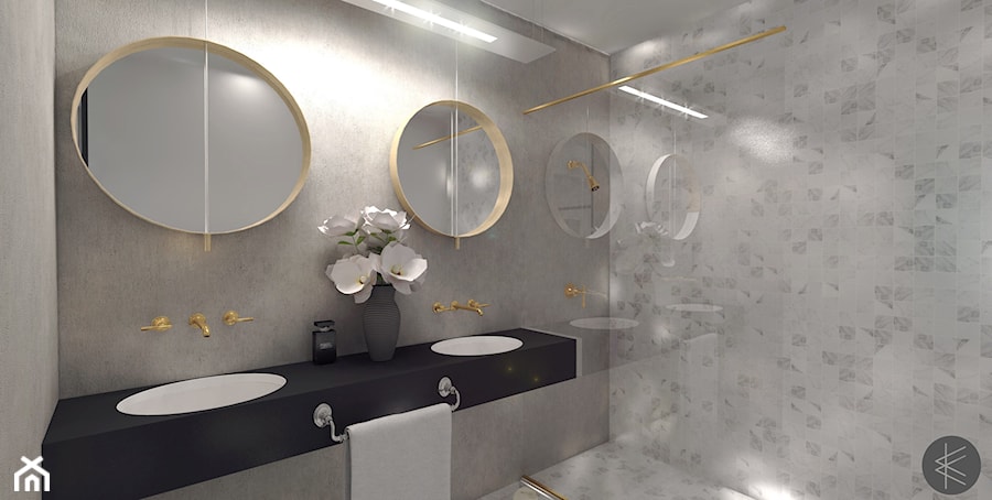 Minimalistyczny łazienka ze złotymi elementami art deco. - zdjęcie od KWojciechowska Studio