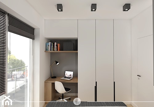 ANTRACYTOWA ELEGANCJA. - Mała biała szara z biurkiem sypialnia, styl minimalistyczny - zdjęcie od KWojciechowska Studio