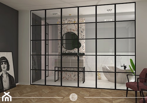 KLASYCZNA ELEGANCJA. - Średnia z lustrem z marmurową podłogą z punktowym oświetleniem łazienka z oknem, styl tradycyjny - zdjęcie od KWojciechowska Studio