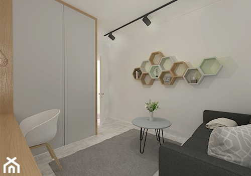 DĘBOWA WOLA. - Mała biała z biurkiem sypialnia, styl skandynawski - zdjęcie od KWojciechowska Studio