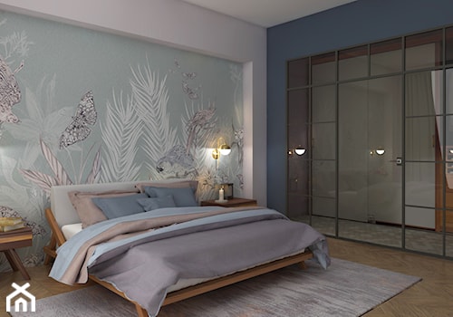 MAGICZNA SYPIALNIA. - Średnia biała niebieska sypialnia, styl glamour - zdjęcie od KWojciechowska Studio