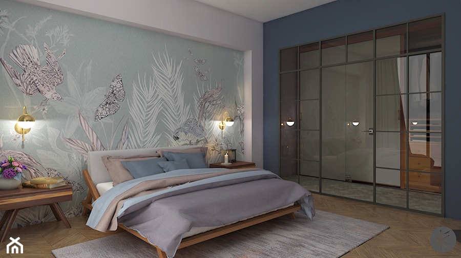 MAGICZNA SYPIALNIA. - Średnia biała niebieska sypialnia, styl glamour - zdjęcie od KWojciechowska Studio