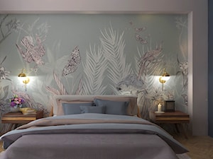 MAGICZNA SYPIALNIA. - Średnia niebieska szara sypialnia, styl glamour - zdjęcie od KWojciechowska Studio