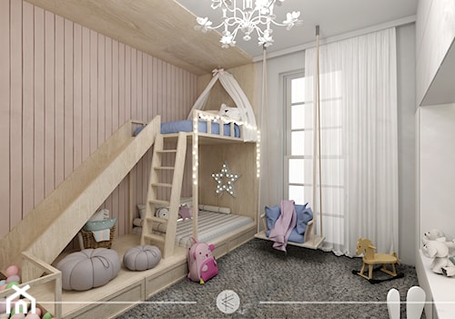 KLASYCZNA ELEGANCJA. - Duży szary z panelami tapicerowanymi pokój dziecka dla dziecka dla dziewczynki, styl skandynawski - zdjęcie od KWojciechowska Studio