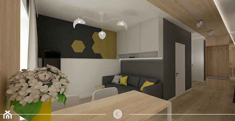 SKANDYNAWSKI APARTAMENT. - Duży z wieszakiem biały szary hol / przedpokój, styl skandynawski - zdjęcie od KWojciechowska Studio