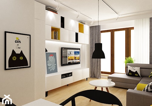 mieszkanie 35m2 pod wynajem - Mały biały salon z jadalnią, styl skandynawski - zdjęcie od Grafika i Projekt architektura wnętrz