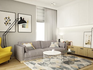 mieszkanie 105m2 z heksagonami - Średni biały szary salon, styl skandynawski - zdjęcie od Grafika i Projekt architektura wnętrz