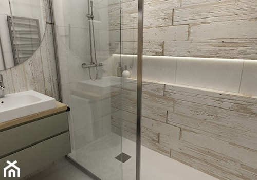 Pastelowe 48m2 - Mała bez okna łazienka, styl skandynawski - zdjęcie od Grafika i Projekt architektura wnętrz