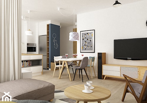 mieszkanie 68m2 w stylu duńskim - Średnia biała jadalnia w salonie, styl skandynawski - zdjęcie od Grafika i Projekt architektura wnętrz