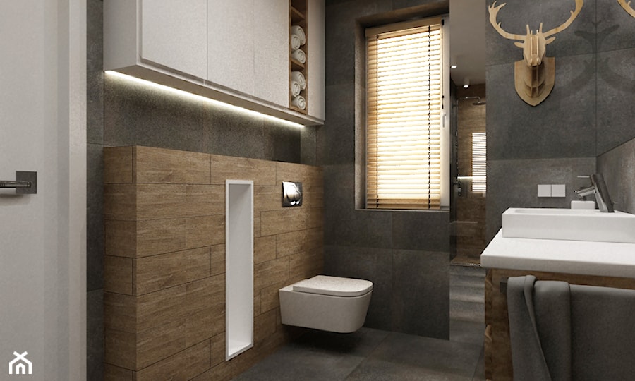 łazienki w stylu skandynawskim - Mała łazienka z oknem, styl minimalistyczny - zdjęcie od Grafika i Projekt architektura wnętrz