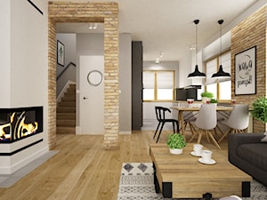 dom pod warszawą 200m2 - Średni biały szary salon z kuchnią z jadalnią, styl skandynawski - zdjęcie od Grafika i Projekt architektura wnętrz
