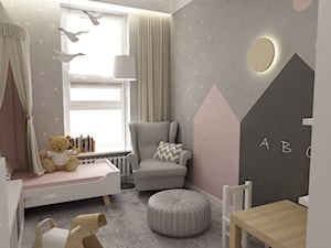 Mieszkanie 70m2 Ursynów - Mały szary pokój dziecka dla dziecka dla dziewczynki, styl nowoczesny - zdjęcie od Grafika i Projekt architektura wnętrz