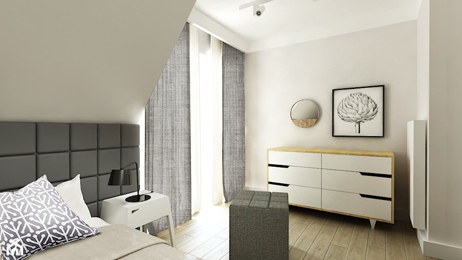Dom pod Warszawą 160 m2 - Średnia szara sypialnia na poddaszu z balkonem / tarasem, styl nowoczesny - zdjęcie od Grafika i Projekt architektura wnętrz