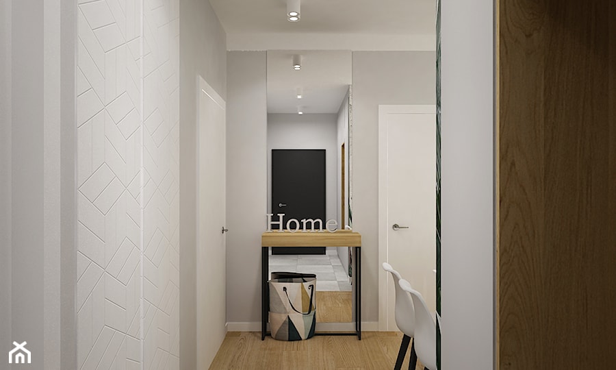 mieszkanie 55m2 szaro zielone - Hol / przedpokój, styl nowoczesny - zdjęcie od Grafika i Projekt architektura wnętrz