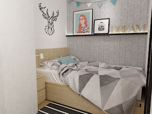kawalerka do wynajęcia 35m2 - Mała biała sypialnia, styl skandynawski - zdjęcie od Grafika i Projekt architektura wnętrz