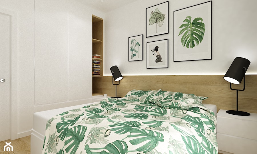 mieszkanie 70m2 w stylu urban jungle - Średnia biała sypialnia, styl skandynawski - zdjęcie od Grafika i Projekt architektura wnętrz