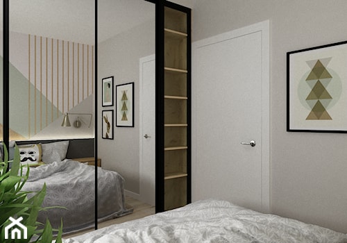 48m2 ciepły design - Mała szara sypialnia, styl nowoczesny - zdjęcie od Grafika i Projekt architektura wnętrz