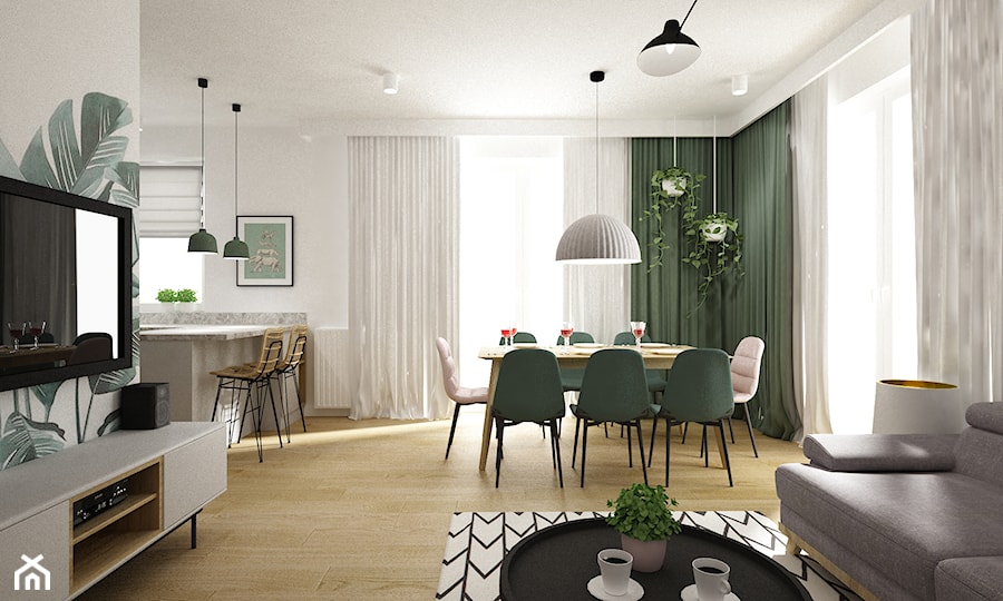 mieszkanie 100m2 z dodatkiem różu i zieleni - Jadalnia, styl nowoczesny - zdjęcie od Grafika i Projekt architektura wnętrz