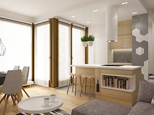 mieszkanie na ochocie 50m2 kolor biel,szarość,dąb - Mała kuchnia, styl nowoczesny - zdjęcie od Grafika i Projekt architektura wnętrz