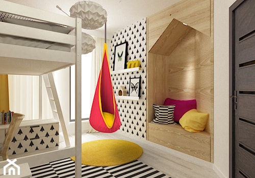 pokój dziecięcy - Średni biały czarny pokój dziecka dla dziecka dla dziewczynki, styl skandynawski - zdjęcie od Grafika i Projekt architektura wnętrz
