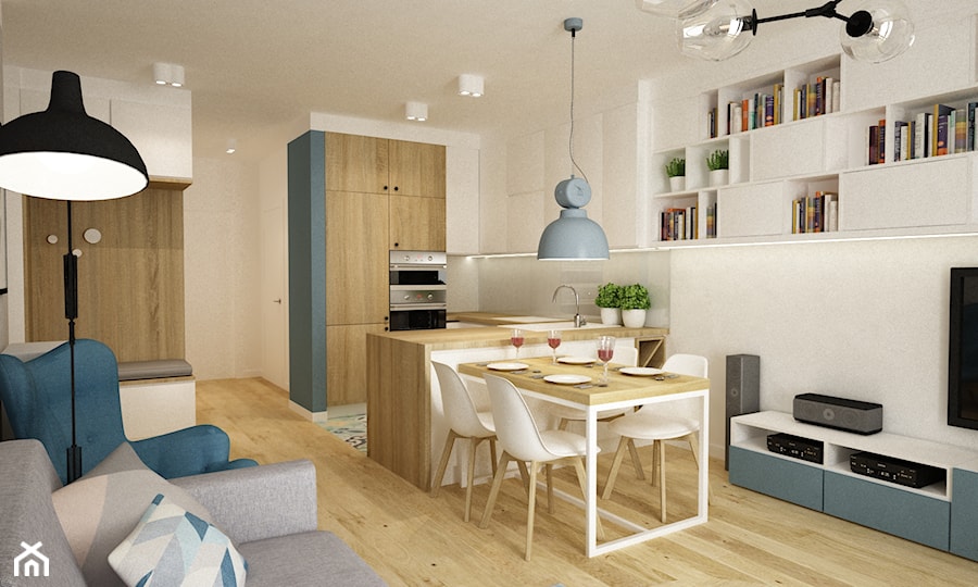 mieszkanie 60m2 z akcentem niebieskim - Kuchnia, styl nowoczesny - zdjęcie od Grafika i Projekt architektura wnętrz